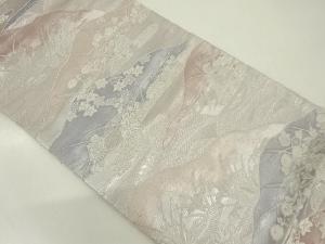 アンティーク　山並に秋草模様織り出し袋帯（着用可）